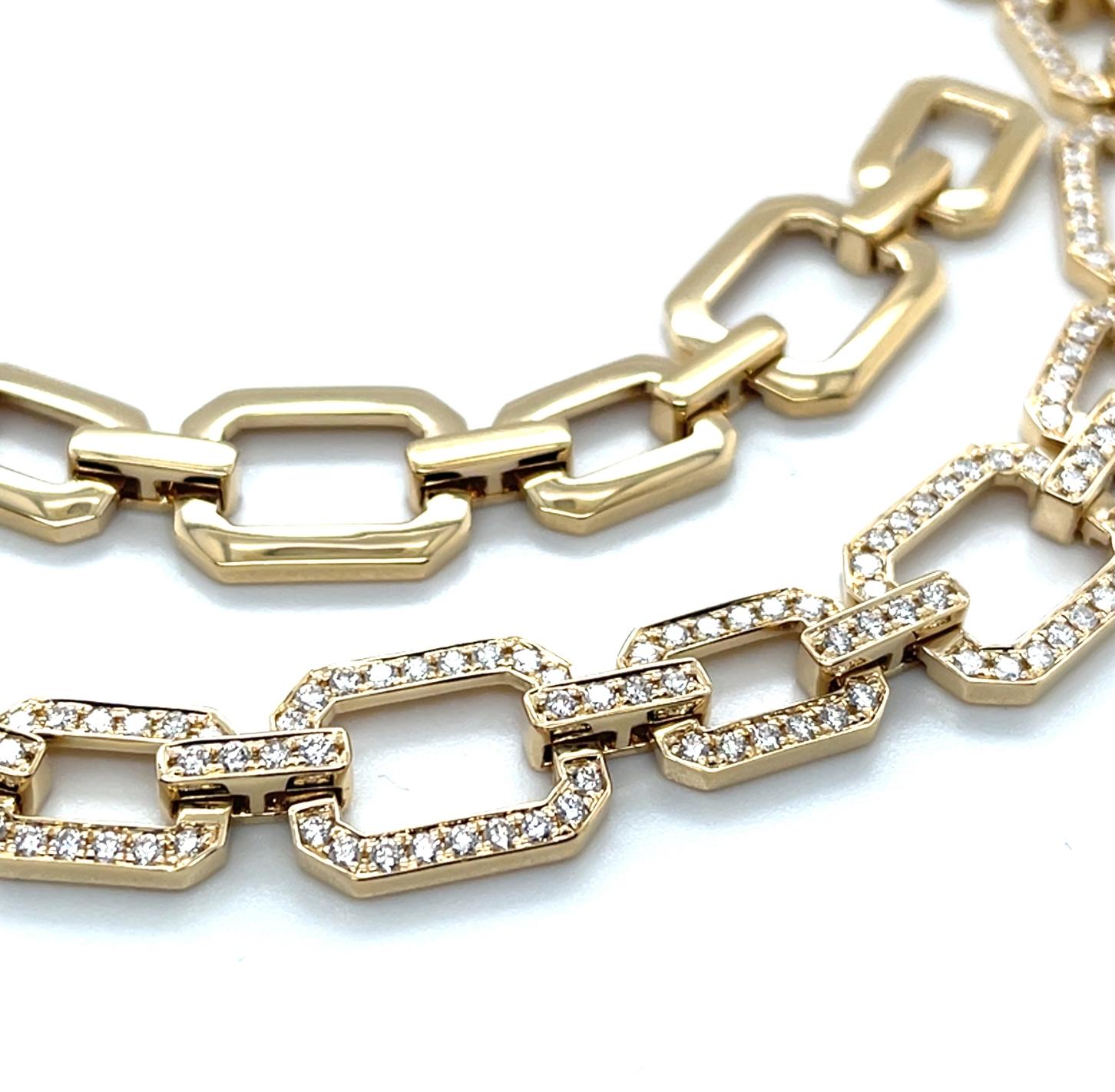 Round Cut 5.03 Carats Total Diamond Link Necklace in 18k Yellow Gold, 18 Inches For Sale