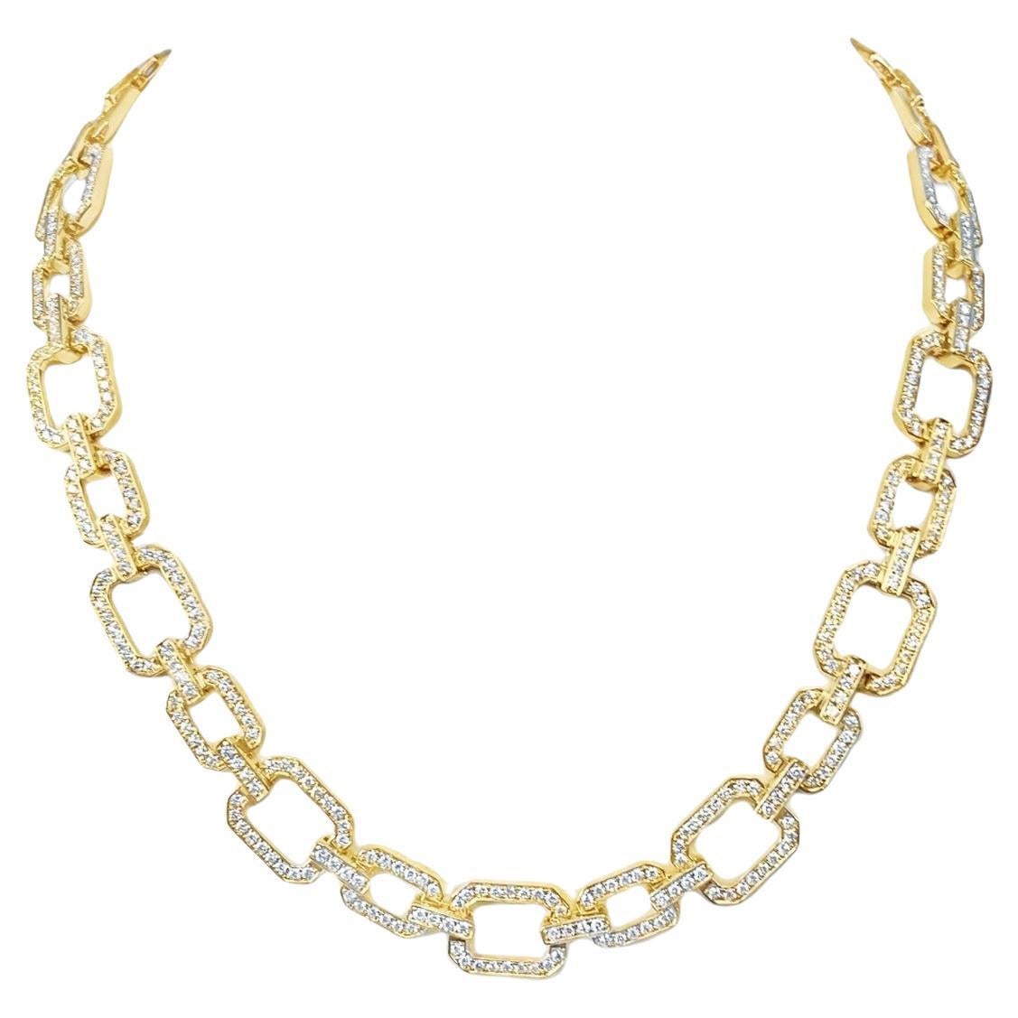 Collana A Link con diamanti da 5,03 carati totali in oro giallo 18k, 18 pollici