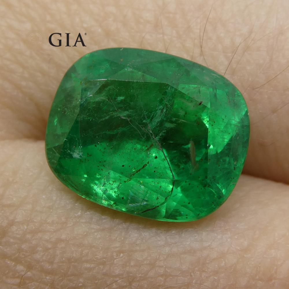 Brilliant Cut 5.03 ct Cushion Emerald GIA Certified For Sale
