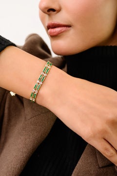 5.03 Ct Emerald & Diamond Double Row Tennis Wedding Bracelet in 18K Yellow Gold