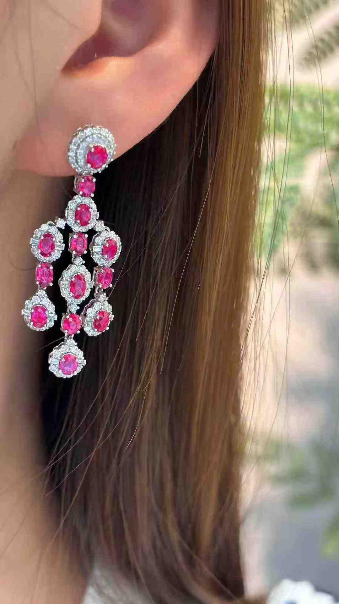 5.03 Ct Ruby Diamond Drop Earrings