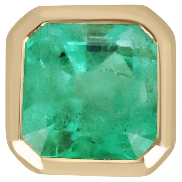5.03ct 18K Vivid Asscher Cut Colombian Emerald Bezel Versatile Solitaire Pendant For Sale