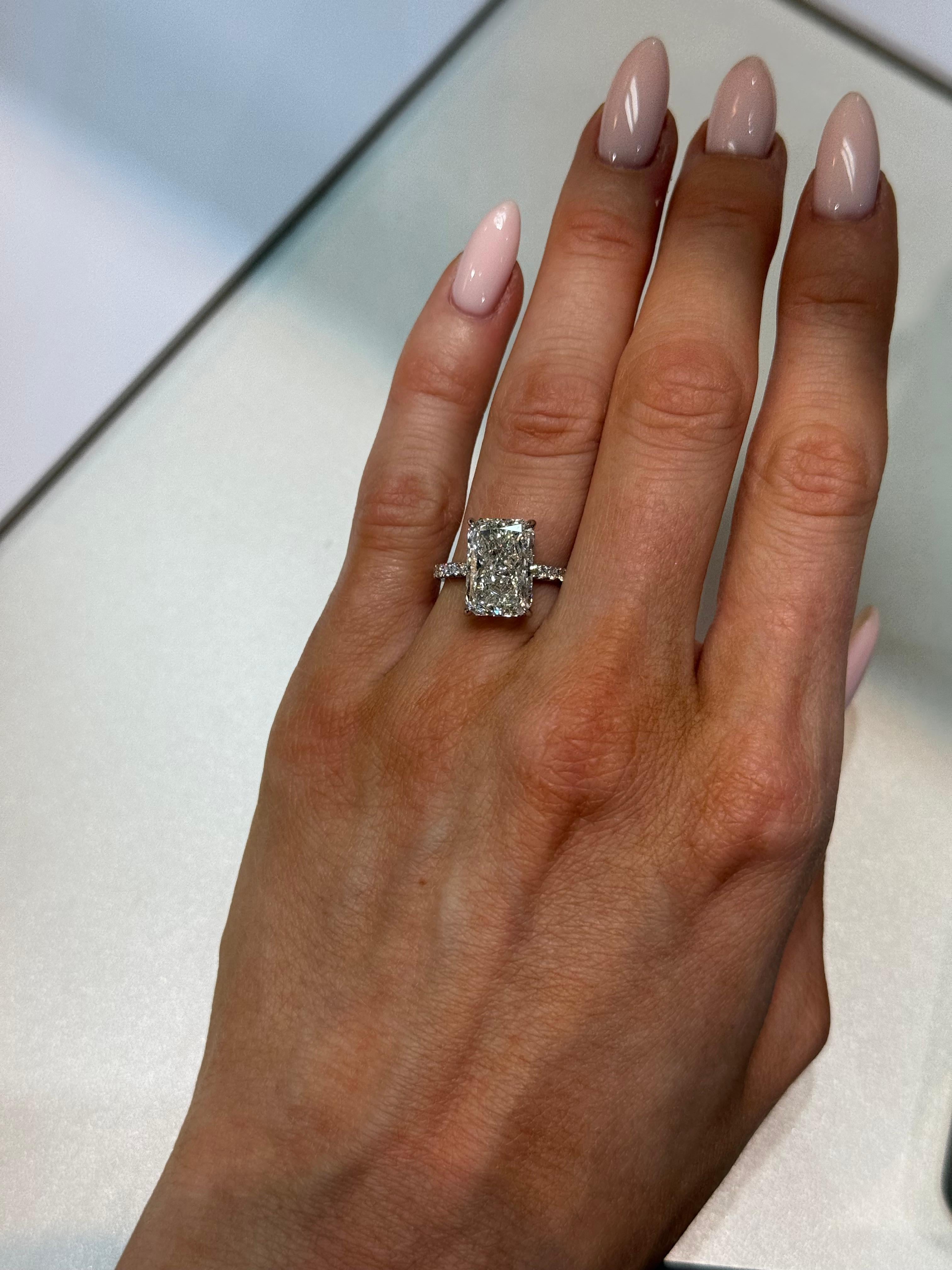 Modern 5.03ct GIA Certified Radiant Cut Diamond Pave Solitaire Engagement Ring For Sale