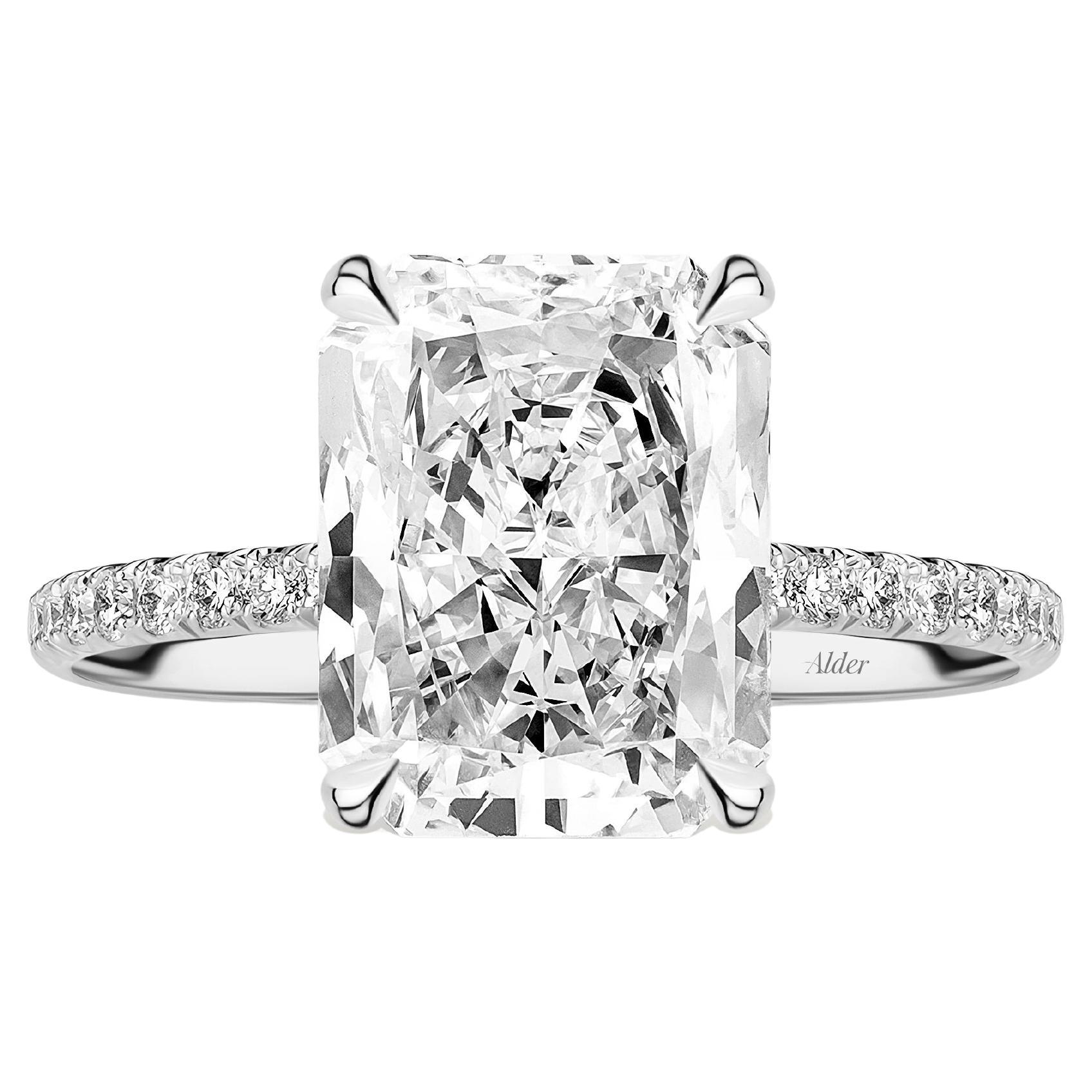 5.03ct GIA Certified Radiant Cut Diamond Pave Solitaire Engagement Ring For Sale