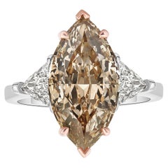 5 Carat Marquise Cut Fancy Yellow Brown Diamond Ring