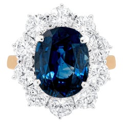 Retro 5.03ct Oval Sapphire and Diamond 18 Carat Gold Cluster Engagement Ring