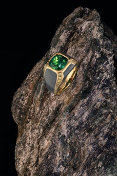 5.04 Carat African Tourmaline Natural Green Diamonds and Green Ceramic Ring
