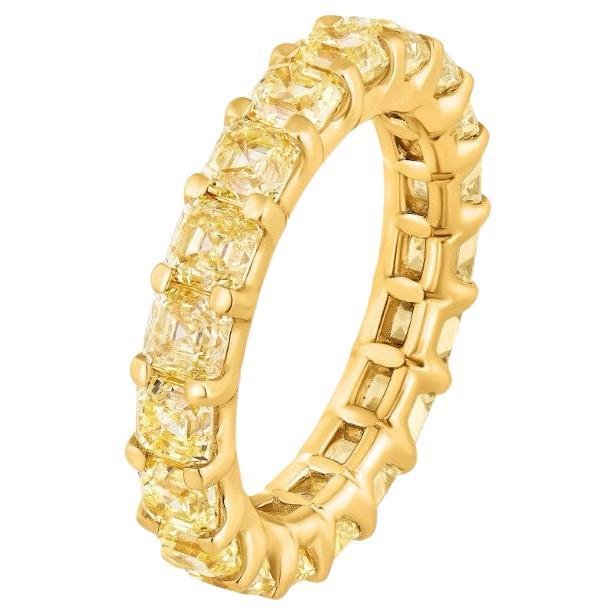 Anneau d'éternité en or jaune 18 carats avec diamant jaune taille Asscher de 5,04 carats