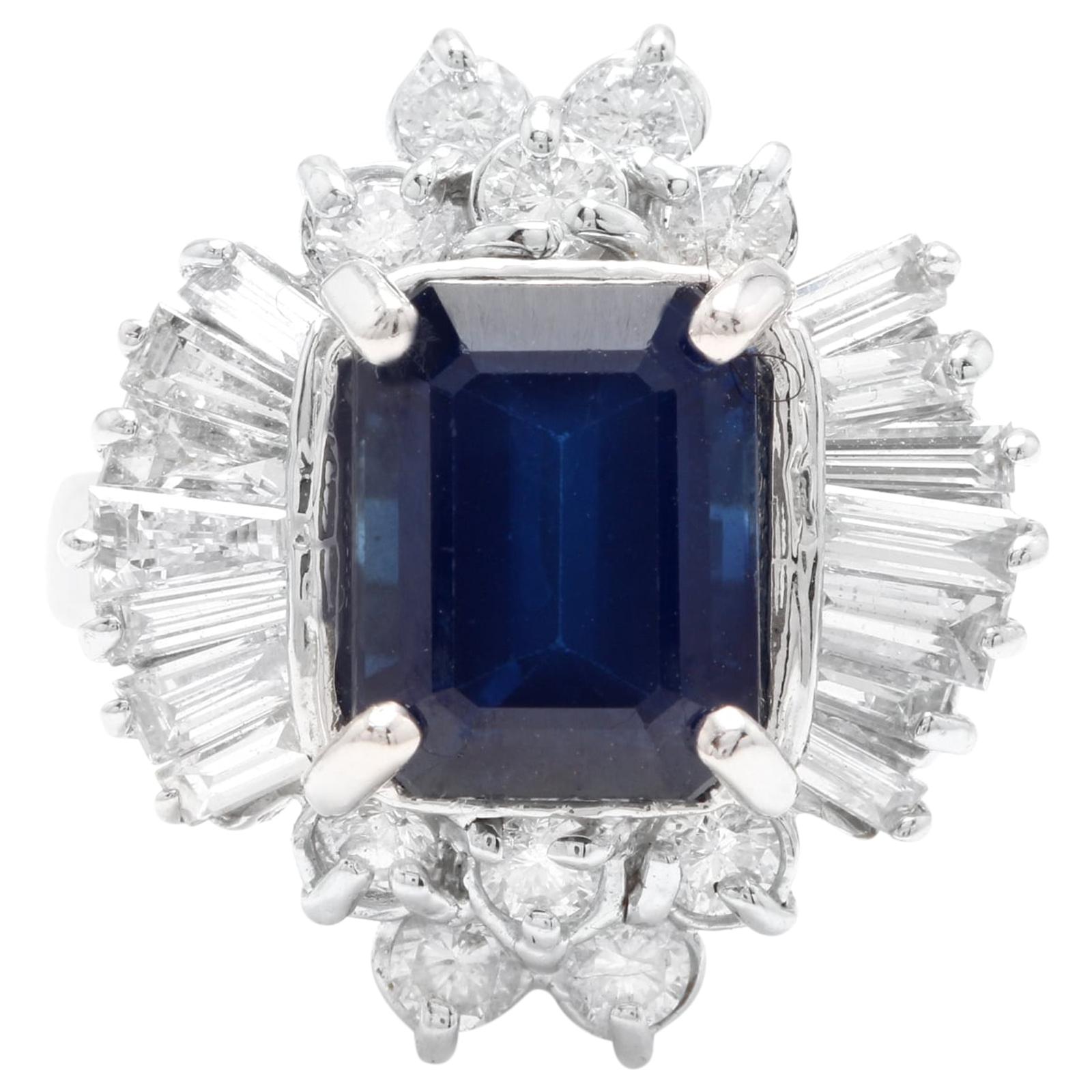 5.04 Carat Exquisite Natural Blue Sapphire and Diamond 14 Karat Solid White Gold For Sale