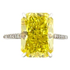 Used 5.04 Carat GIA Rectangular Radiant Fancy Vivid Yellow Engagement Ring