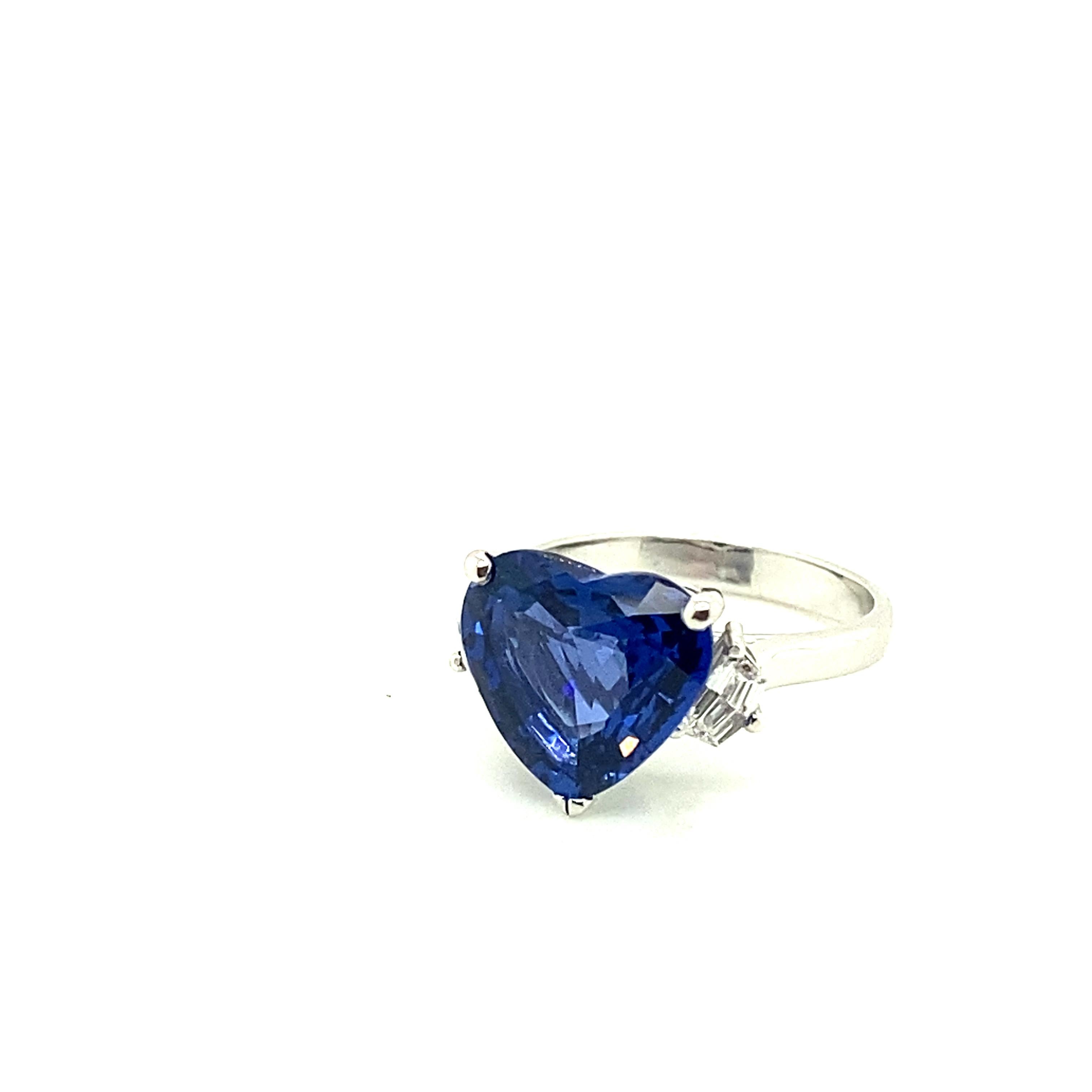 Heart Cut 5.04 Carat Heart-Shape Vivid Blue Ceylon Sapphire and White Diamond Ring