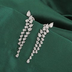 5.04 Carat Natural Pear Diamond Double Strand Drop Earrings 14K White Gold