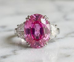 5.04 Carat Natural Pink Sapphire Diamond Three-Stone Ring