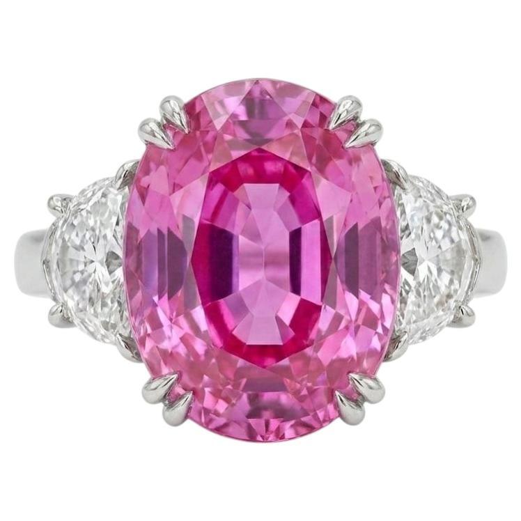 5.04 Carat Natural Pink Sapphire Diamond Three-Stone Ring