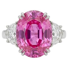 5.04 Carat Natural Pink Sapphire Diamond Three-Stone Ring