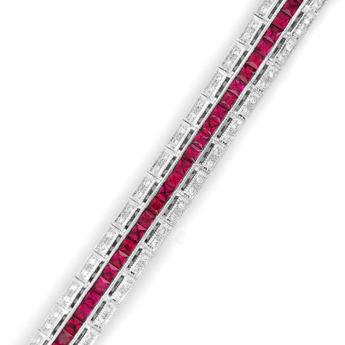 Romantic Natural Rubies 5.04 Carats in 14K White Gold Bracelet with Diamonds