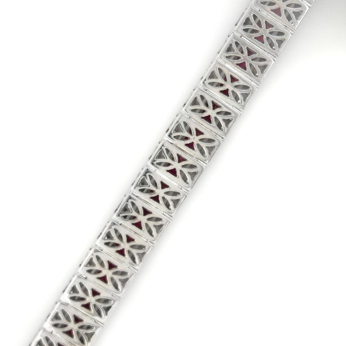 Princess Cut Natural Rubies 5.04 Carats in 14K White Gold Bracelet with Diamonds