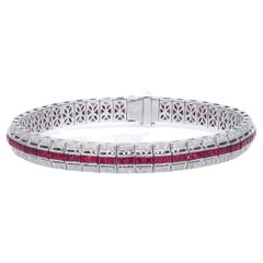 Natural Rubies 5.04 Carats in 14K White Gold Bracelet with Diamonds