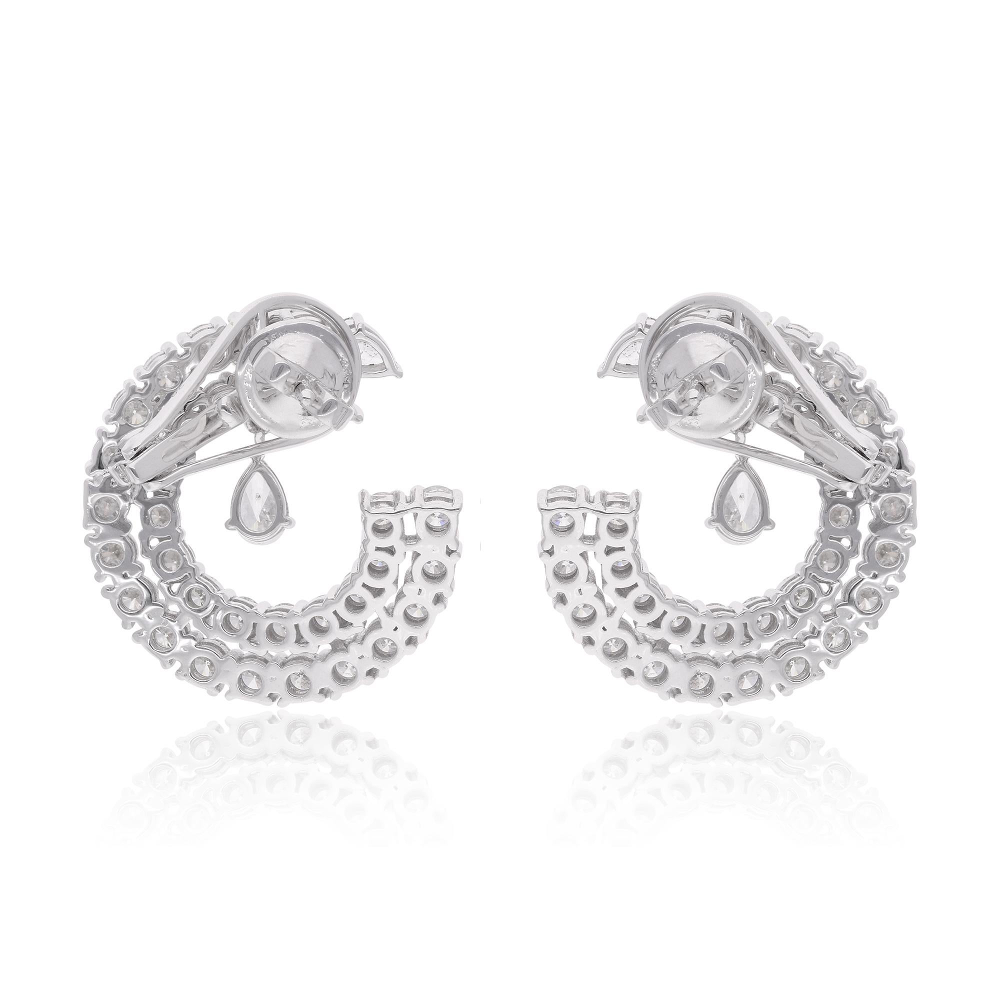 Pear Cut Real 5 Carat Pear & Round Diamond Earrings 18 Karat White Gold Handmade Jewelry For Sale