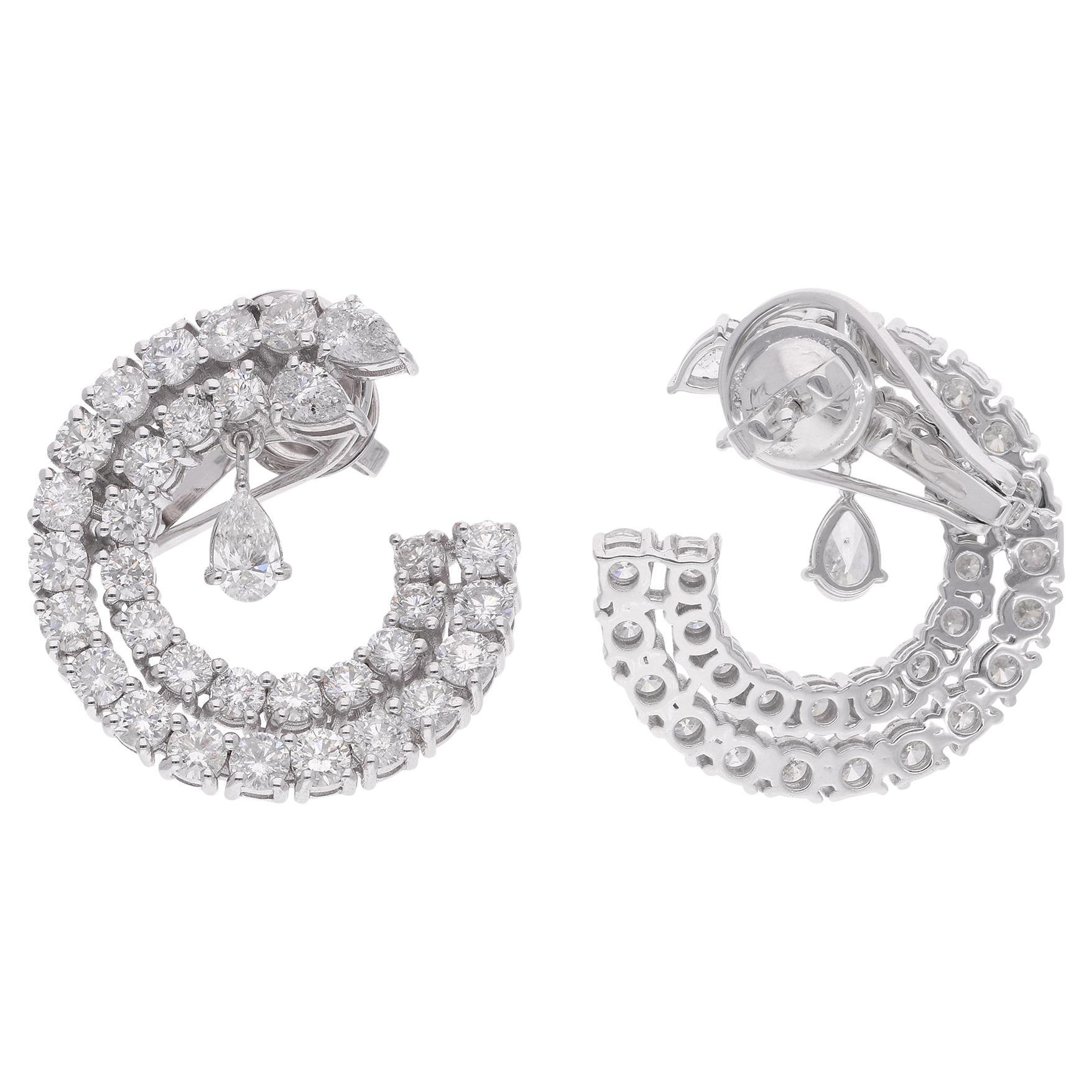 Real 5 Carat Pear & Round Diamond Earrings 18 Karat White Gold Handmade Jewelry