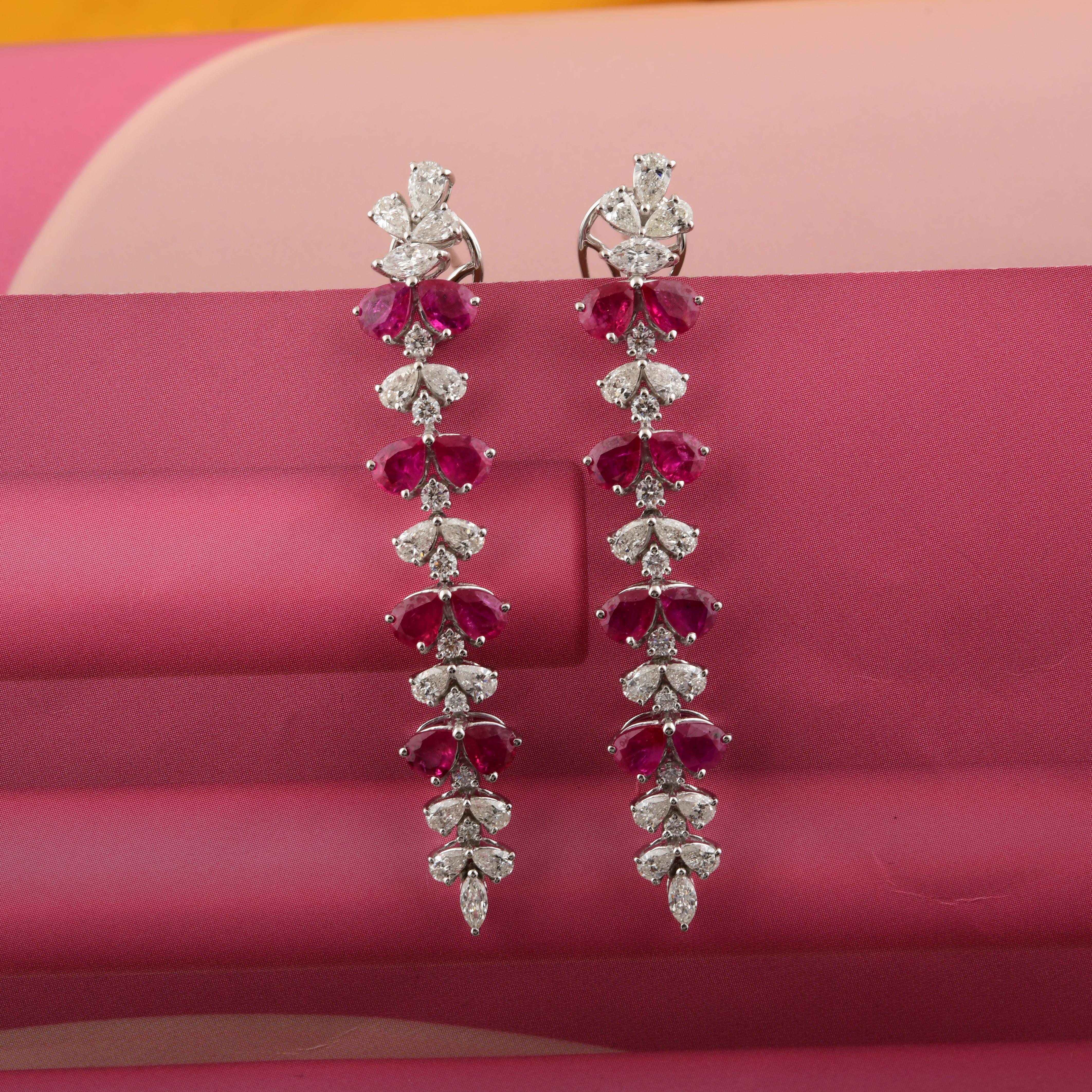 Modern 5.04 Carat Ruby Gemstone 3.11 Carat SI/H Diamond Earrings 18 Karat White Gold For Sale