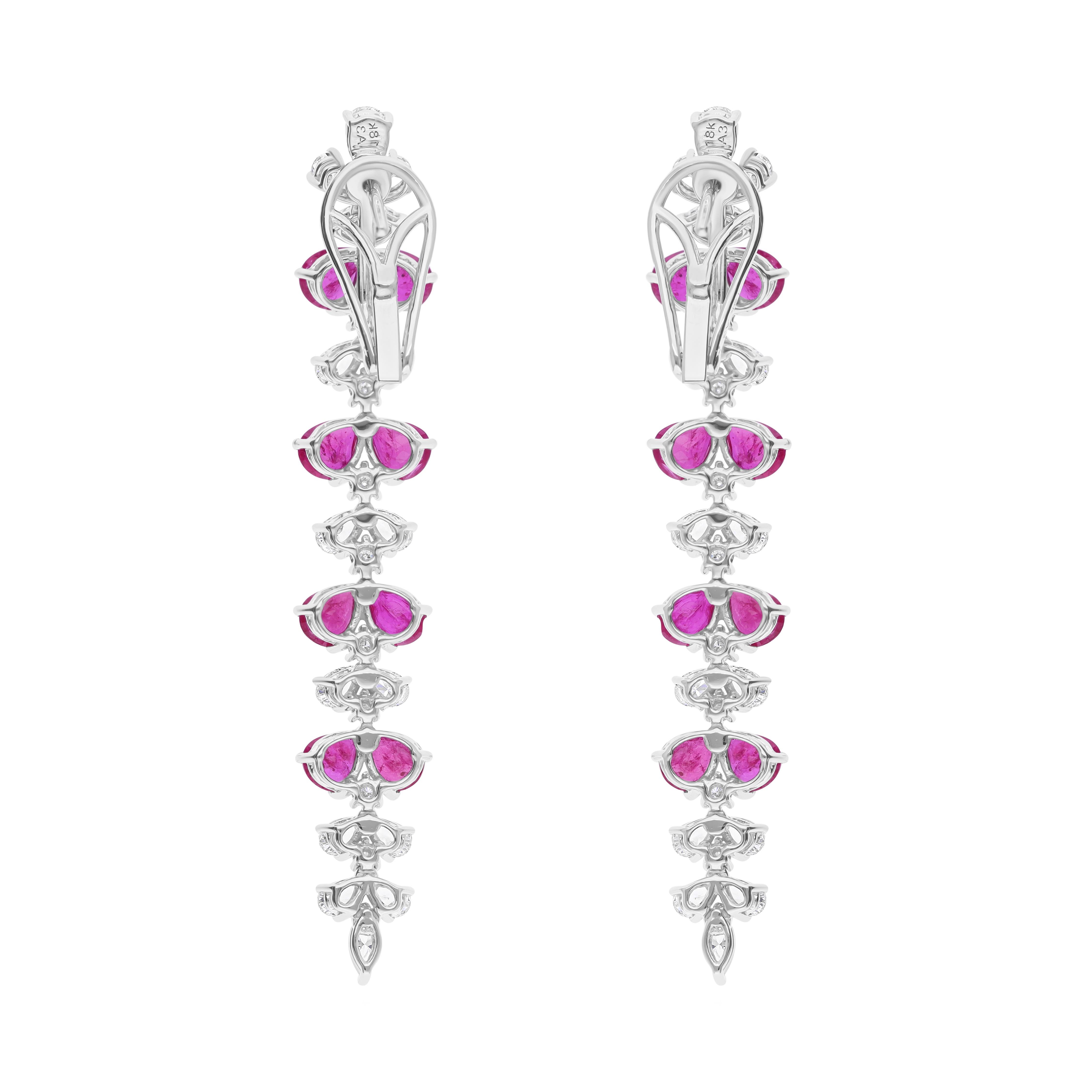 5.04 Carat Ruby Gemstone 3.11 Carat SI/H Diamond Earrings 18 Karat White Gold In New Condition For Sale In Diera, Dubai
