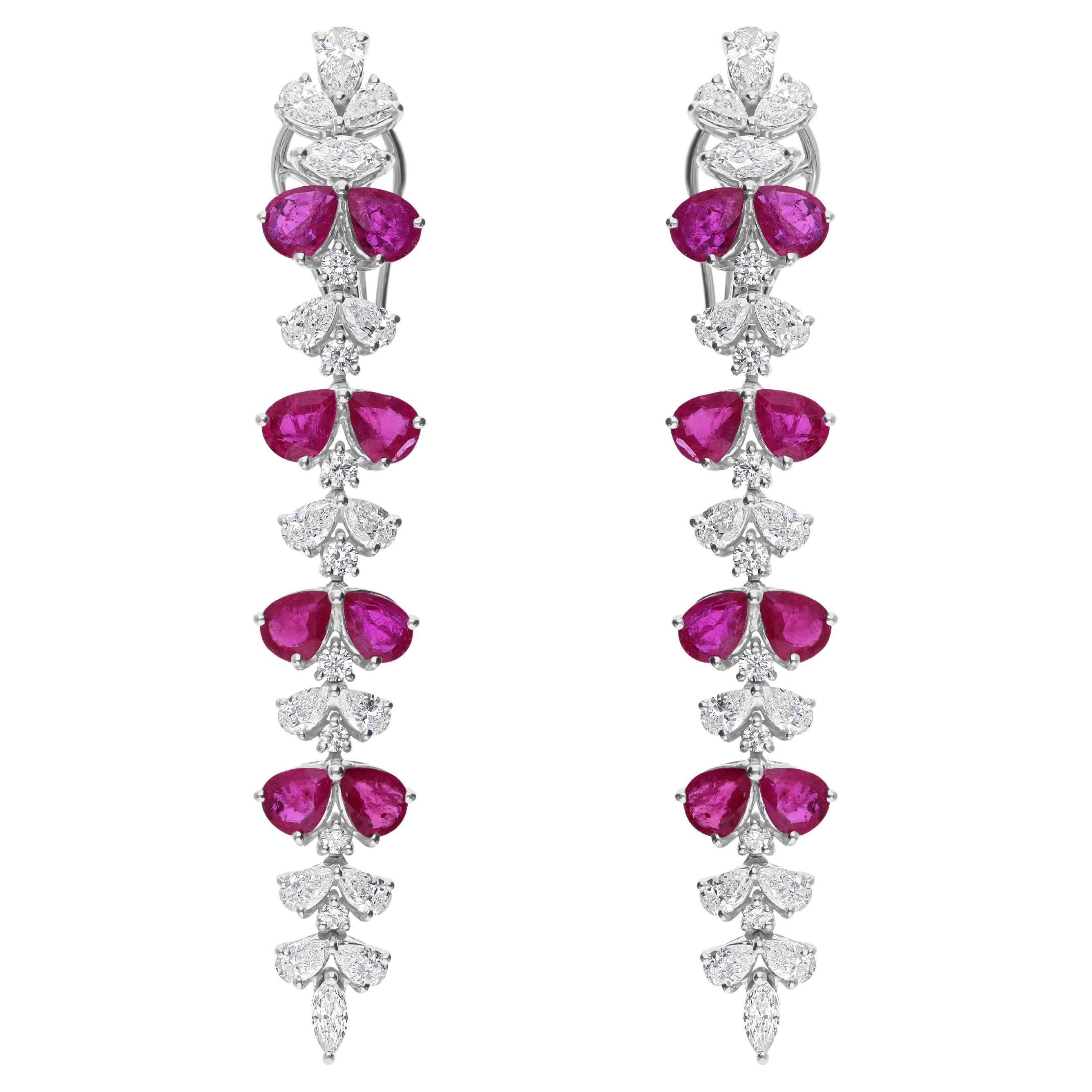 5.04 Carat Ruby Gemstone 3.11 Carat SI/H Diamond Earrings 18 Karat White Gold For Sale