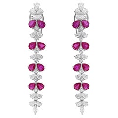 Pendientes de diamantes SI/H de 5,04 quilates de piedra preciosa rubí 3,11 quilates de oro blanco de 18 quilates