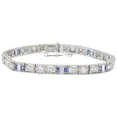 5.04 Carat Total Diamond Sapphire Platinum Art Deco Bracelet