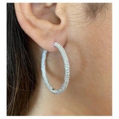 5.04 Carats Round Pavé Diamond Hoop Earrings in 18k White Gold by Odelia
