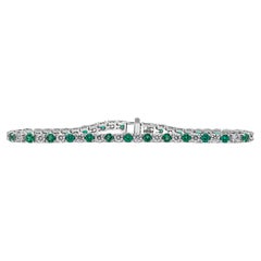 5.04 Carats Total Alternating Round Cut Green Emerald & Diamond Tennis Bracelet