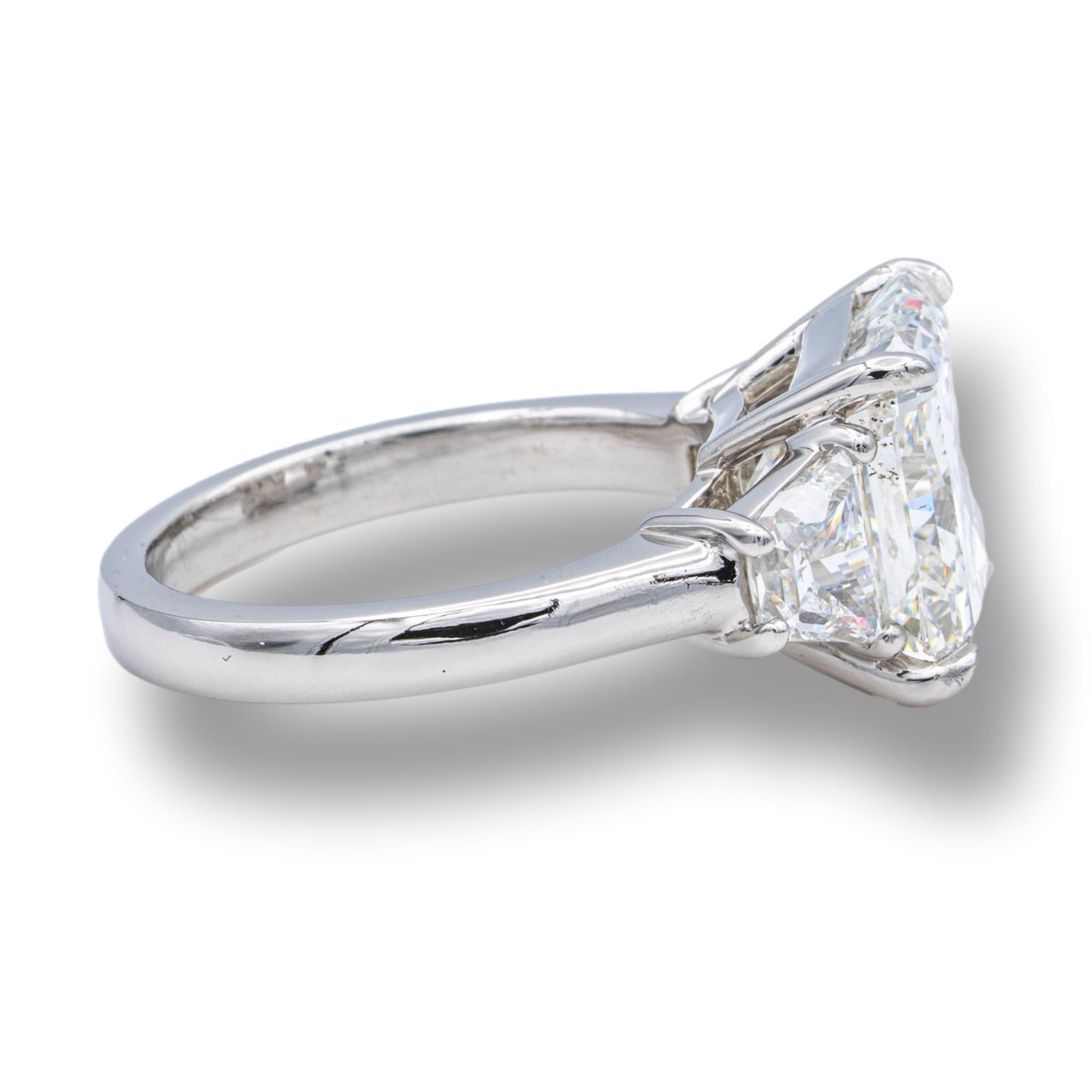 Contemporary 5.04 Ct Radiant GIA I SI2 Three Stone Platinum Diamond Engagement Ring