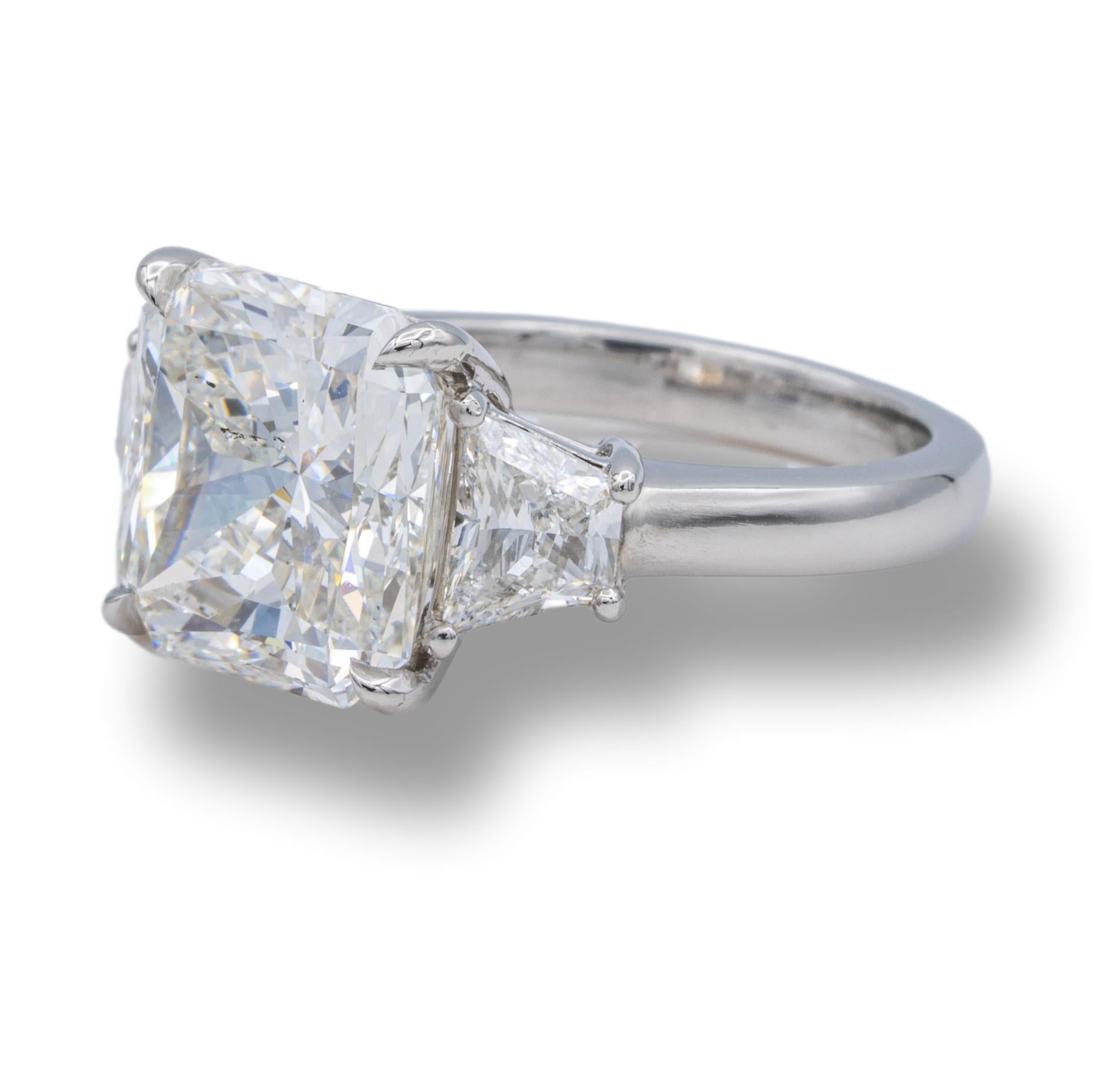 Women's or Men's 5.04 Ct Radiant GIA I SI2 Three Stone Platinum Diamond Engagement Ring