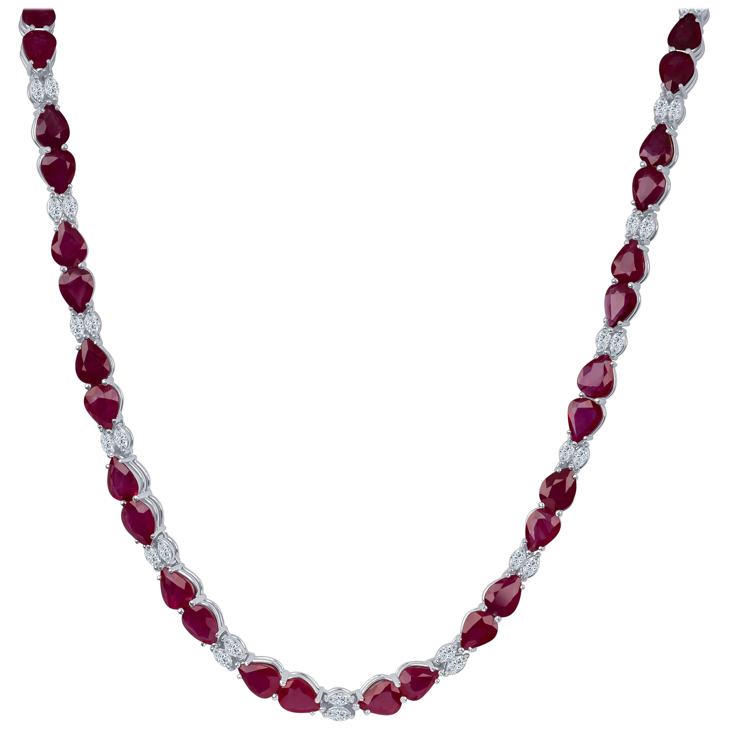 50.40 Carat Total Burmese Rubies, 4.20 Carat Diamonds in 18 Karat Gold Necklace