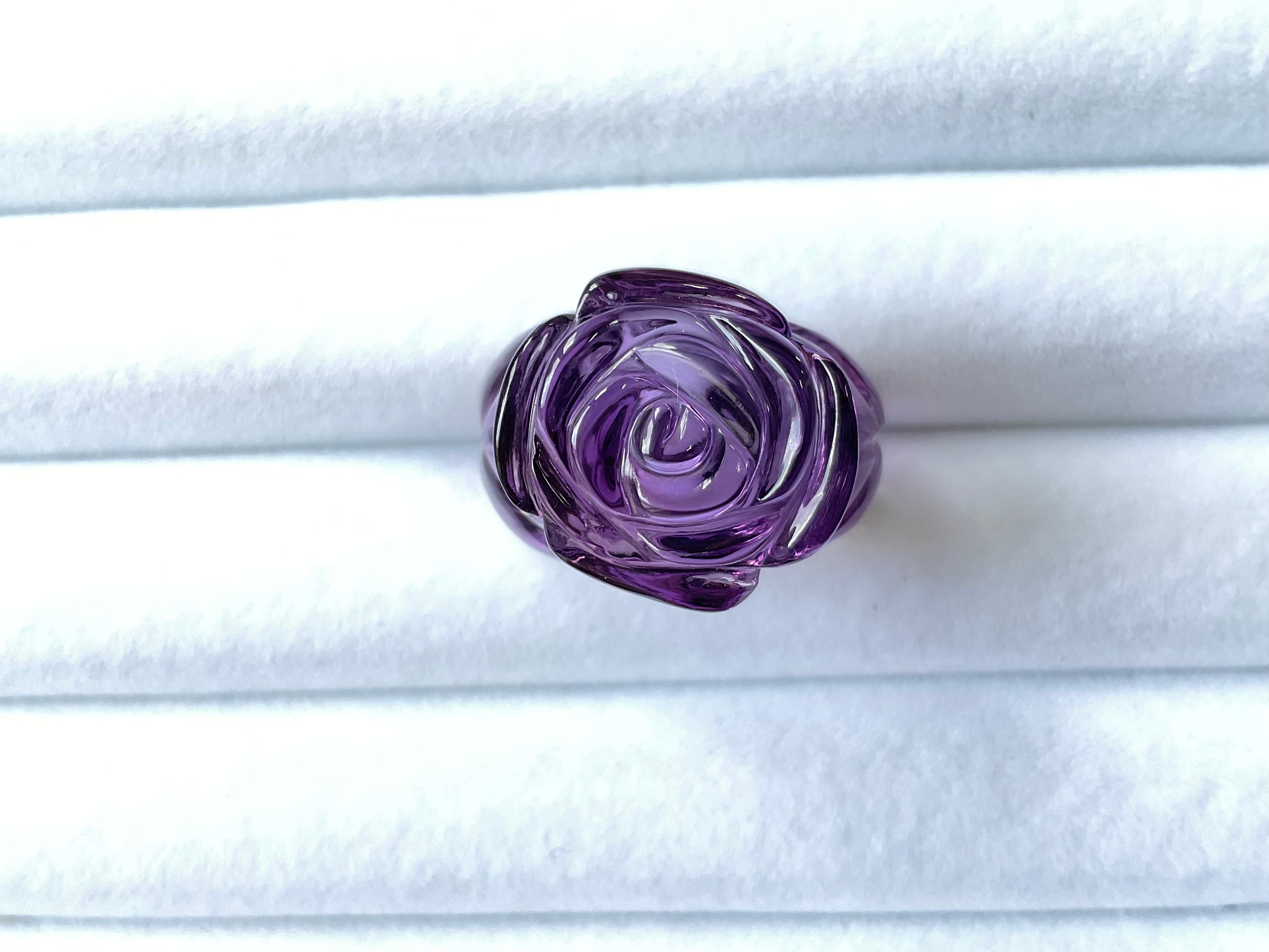 Rose Cut 50.40 carats Amethyst Flower Carved Top Quality Ring Natural Gemstone For Sale
