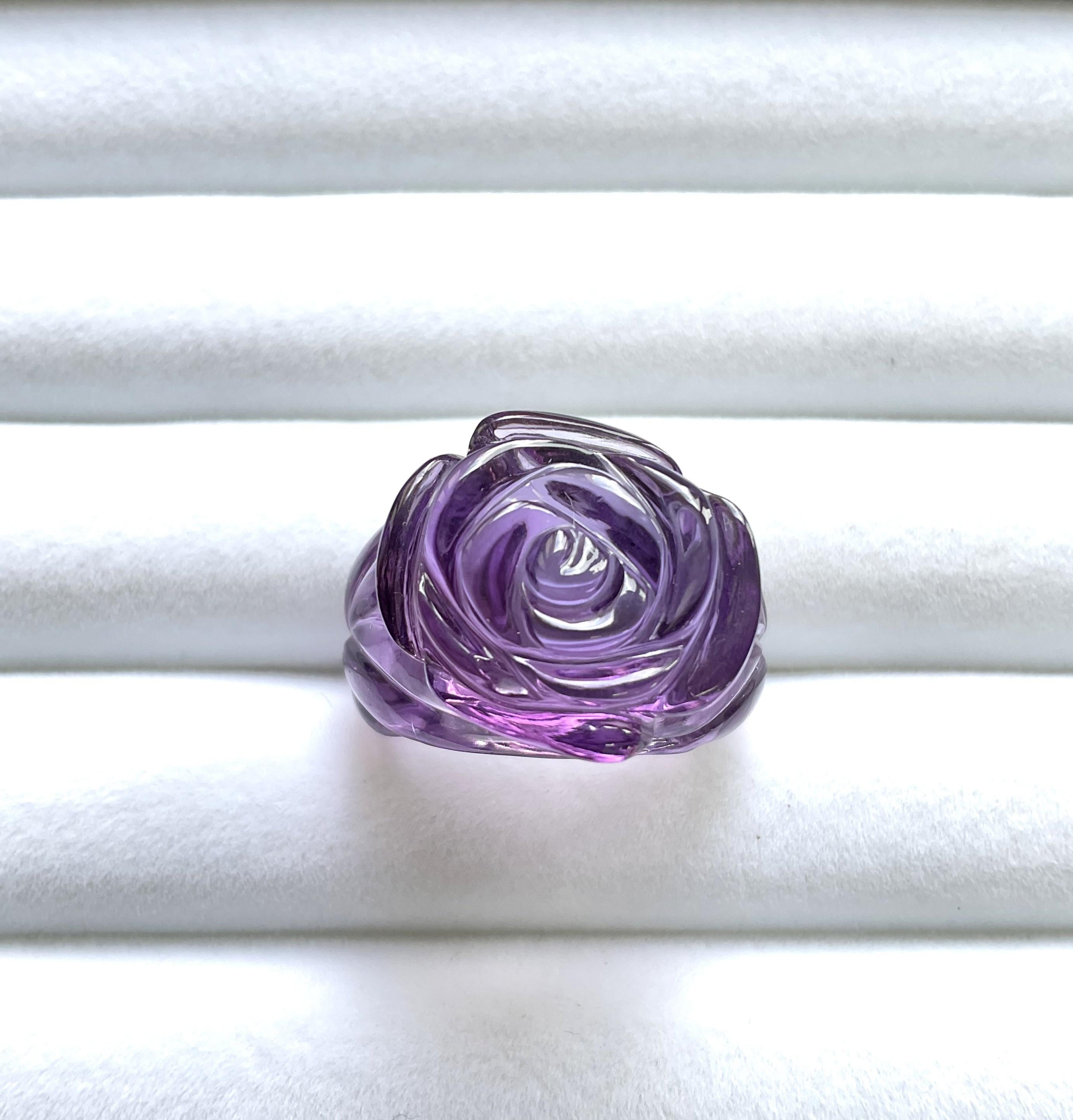 50.40 carats Amethyst Flower Carved Top Quality Ring Natural Gemstone In New Condition For Sale In Jaipur, RJ
