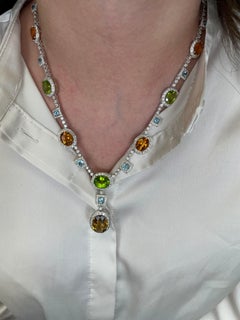 50.40ct Diamond, Aquamarine, Peridot, & Citrine Necklace 18k White Gold