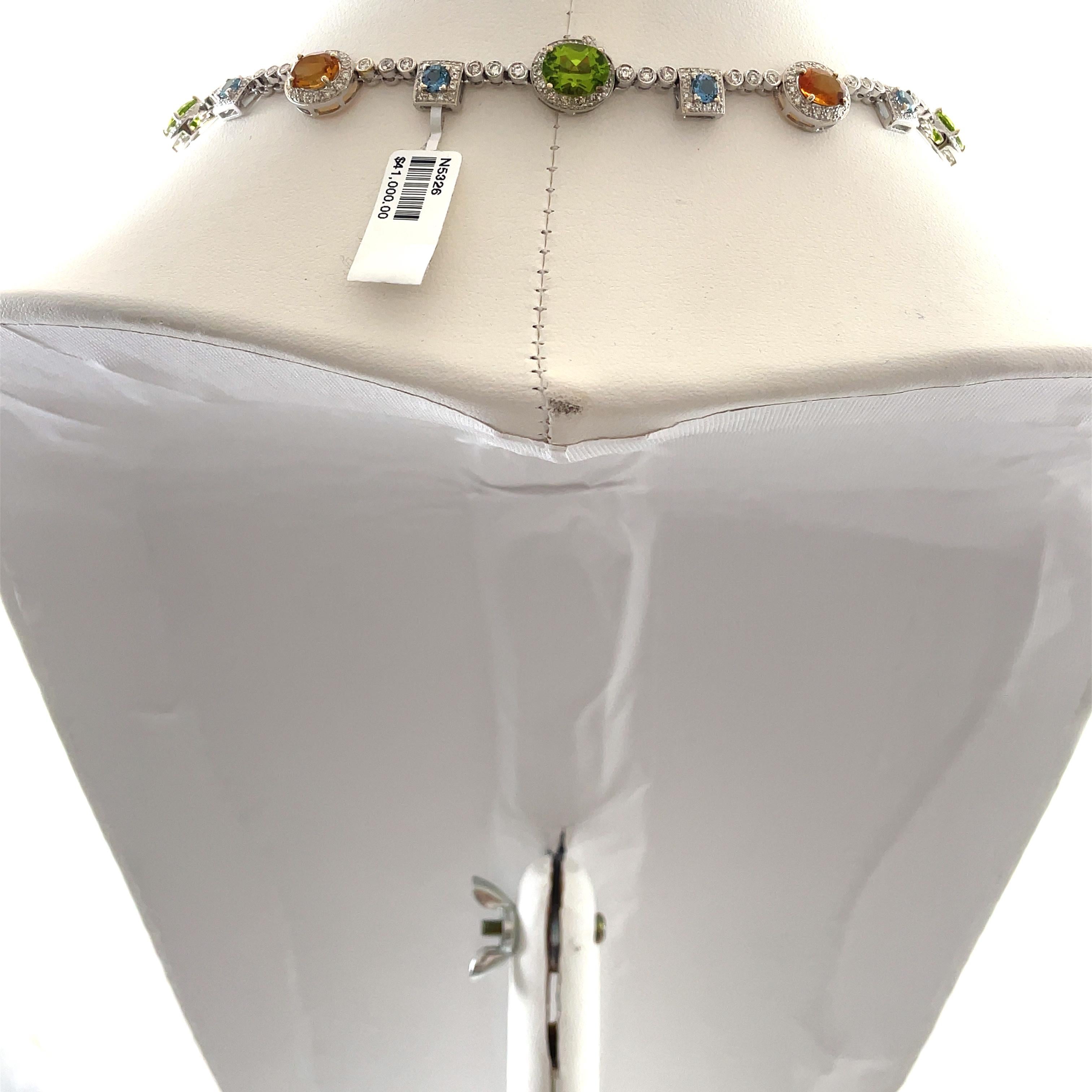 Halskette aus 18 Karat Weißgold mit 50,40 Karat Diamant, Aquamarin, Peridot und Citrin im Zustand „Neu“ im Angebot in BEVERLY HILLS, CA