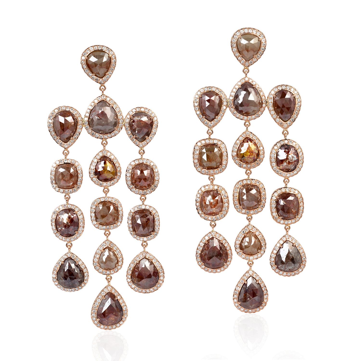 Modern 50.48 Carat Fancy Diamond 14 Karat Gold Earrings For Sale