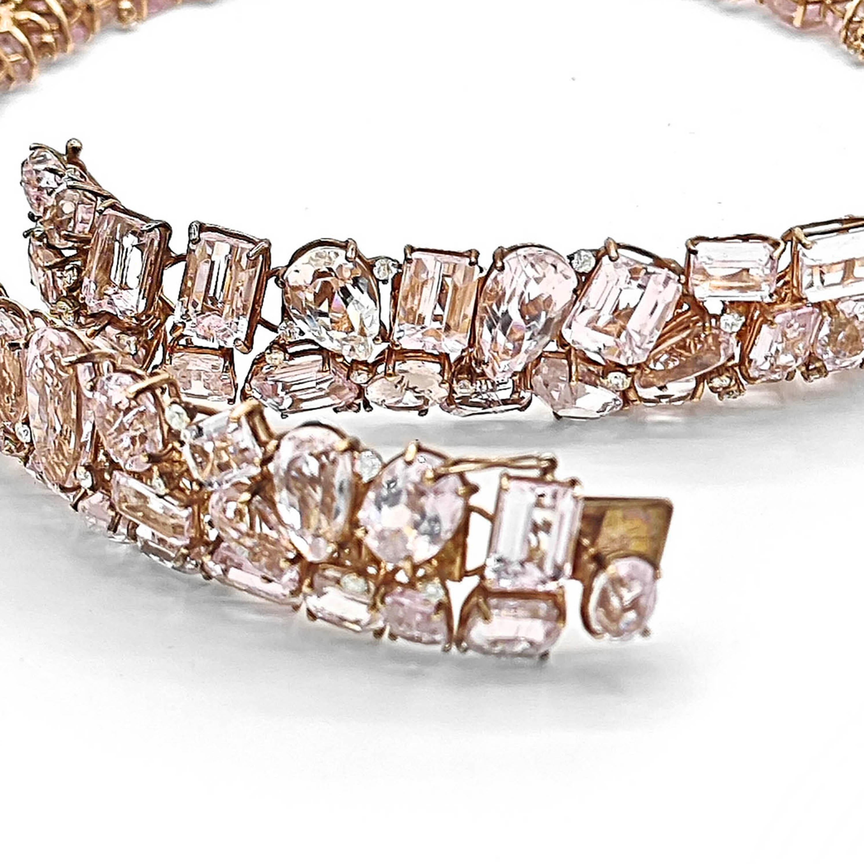 Women's 504.85 Carat Kunzite and Diamond Rose Gold Necklace For Sale
