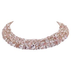 504.85 Carat Kunzite and Diamond Rose Gold Necklace