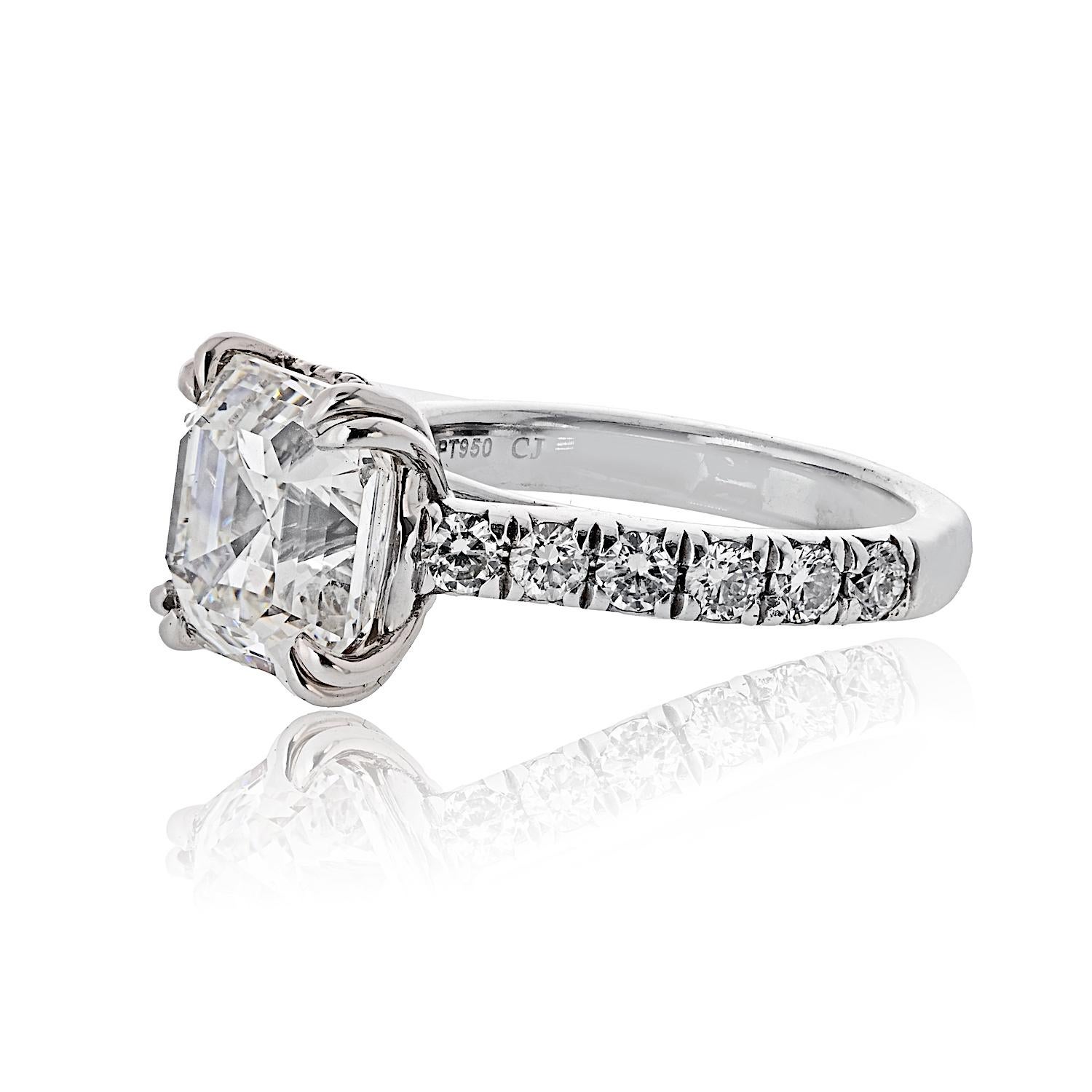 Modern 5.04ct Asscher Cut Diamond H SI1 GIA Engagement Ring For Sale