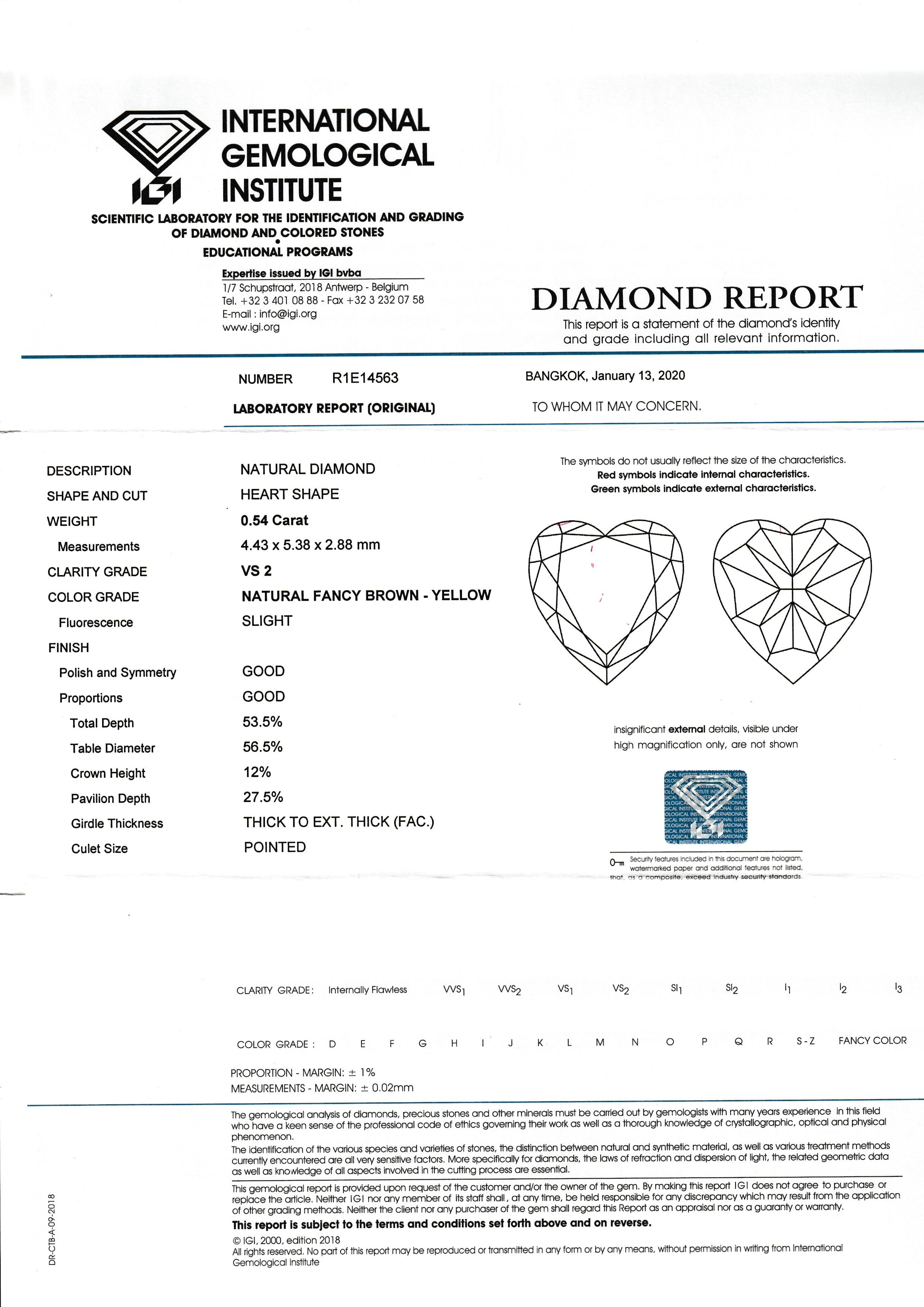 IGI certified natural diamond 0.51carat Fancy Brown Yellow VS1 For Sale 5