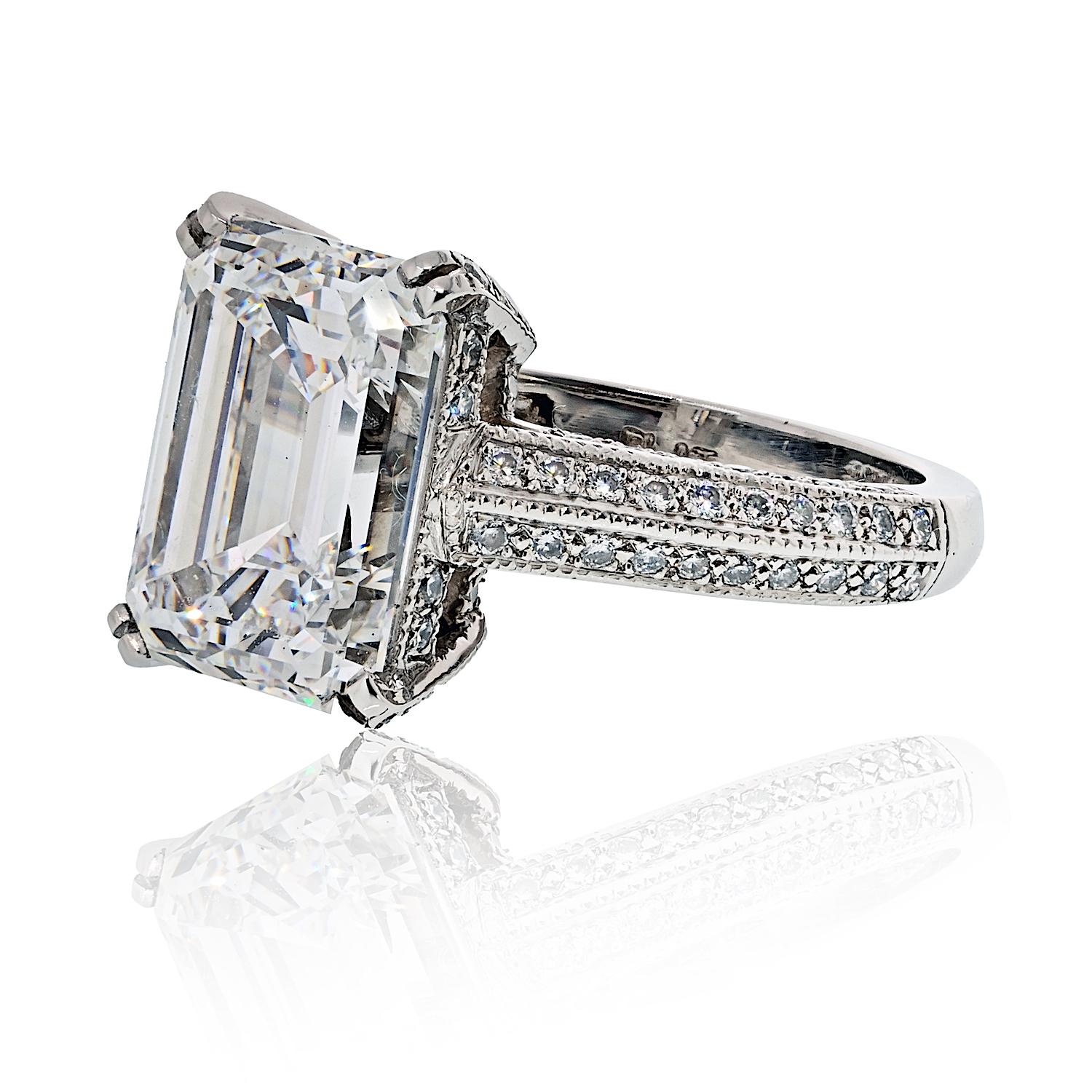Modern 5.04ct Emerald Cut Diamond E VS2 GIA Engagement Ring For Sale