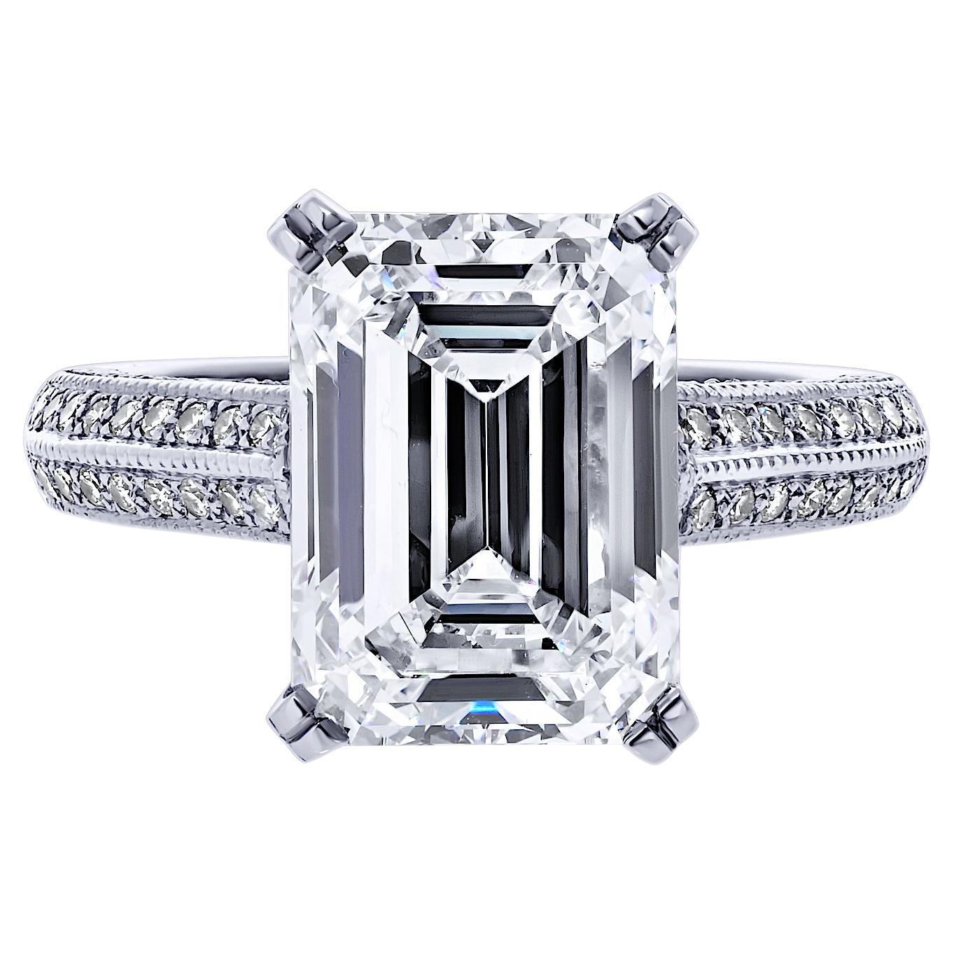 5.04ct Emerald Cut Diamond E VS2 GIA Engagement Ring For Sale