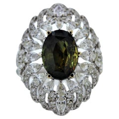 5.04ct Green Sapphire and 2.13ctw Diamond Ring in 14K White Gold
