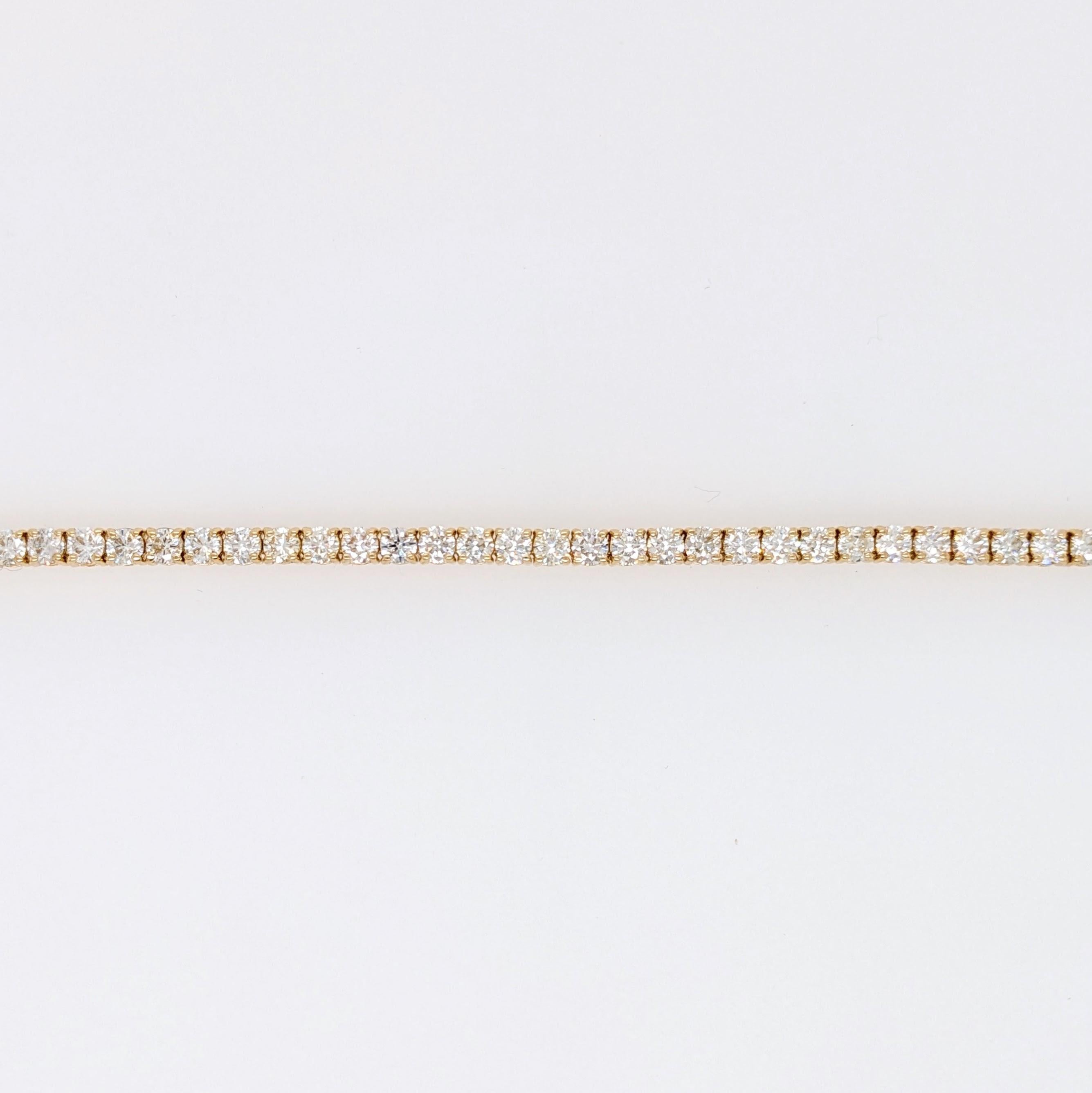 Taille ronde Bracelet tennis en or jaune 14 carats avec diamants 5,04 carats et fermoir sécurisé à 4 griffes en vente