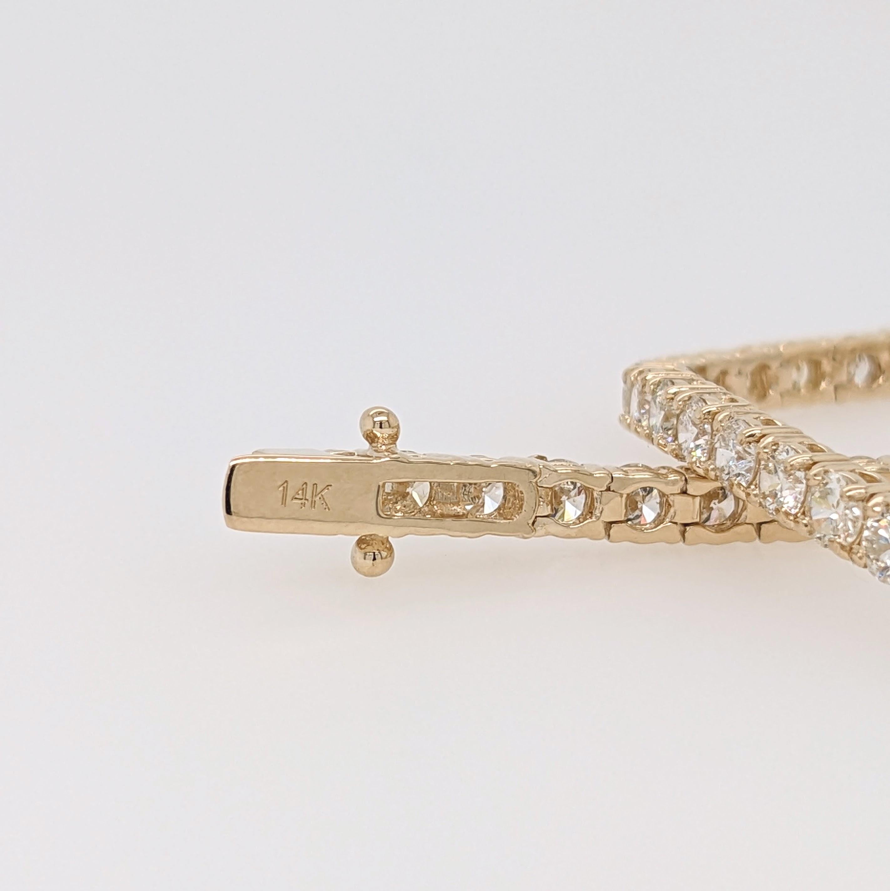 Bracelet tennis en or jaune 14 carats avec diamants 5,04 carats et fermoir sécurisé à 4 griffes en vente 2