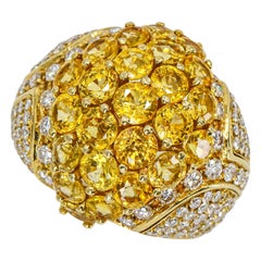 5.05 Carat 18 Karat Gold Yellow Sapphire Diamond Dome Ring