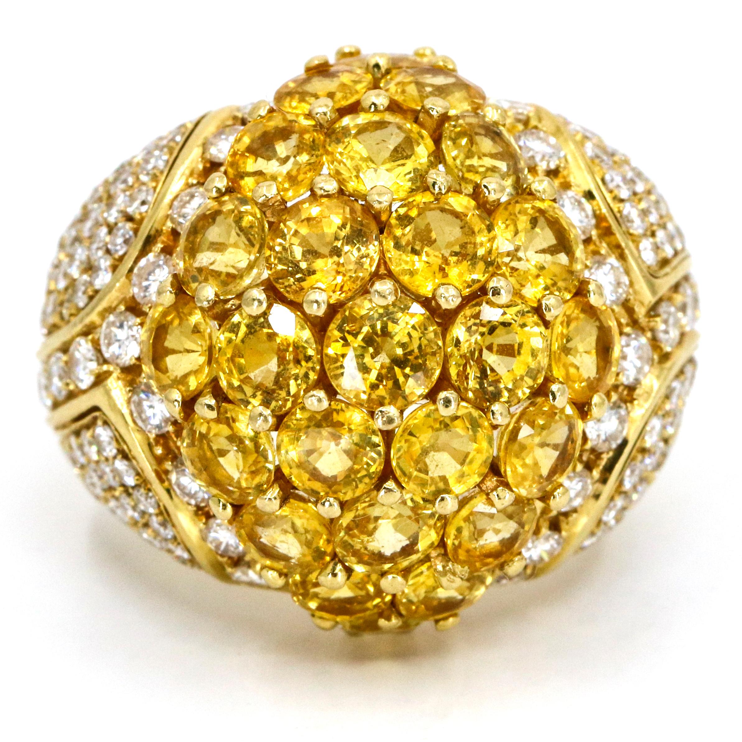 5.05 Carat 18 Karat Gold Yellow Sapphire Diamond Dome Ring For Sale 4